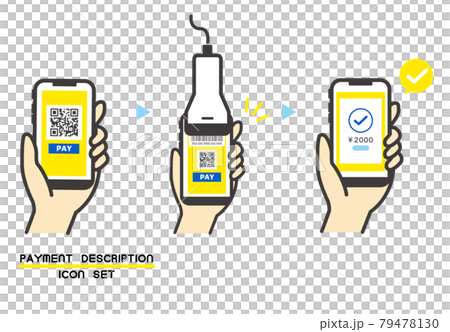 Vector illustration material / card / payment / QR explaining how to make cashless payment 79478130