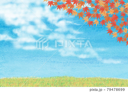 紅葉　青空　草原　水彩 79478699
