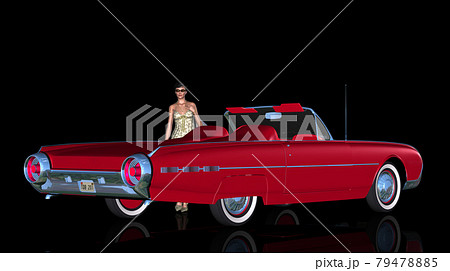 貴婦人と高級車 後方から のイラスト素材
