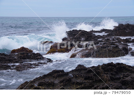 日本海の荒波　凝灰岩に弾ける波　丹後半島 79479050