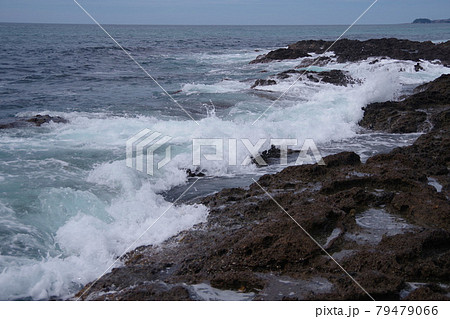 日本海の荒波　凝灰岩に弾ける波　丹後半島 79479066