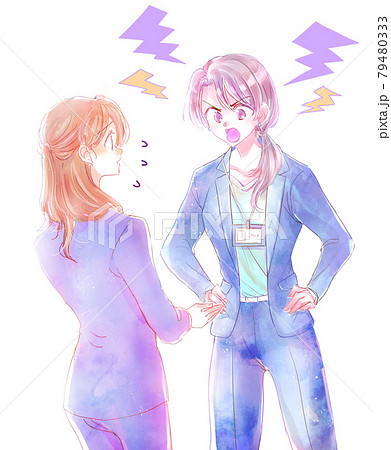 高圧的な上司と委縮する女性社員 79480333