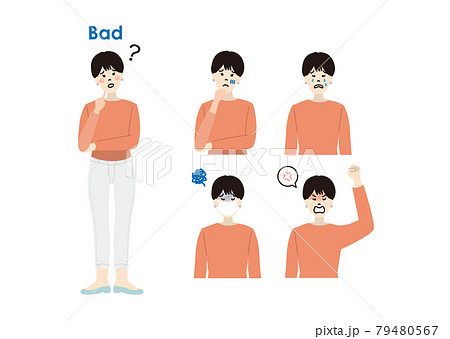 ●不安な表情をする女性のアイコン イラスト素材セット ●不安な表情をする女性のアイコン イラスト素材セット 79480567