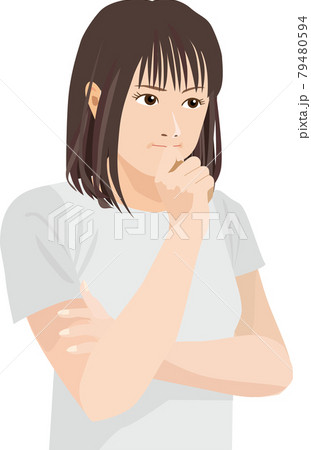 腕組みして考え込む女性 腕組みして考え込む女性 79480594