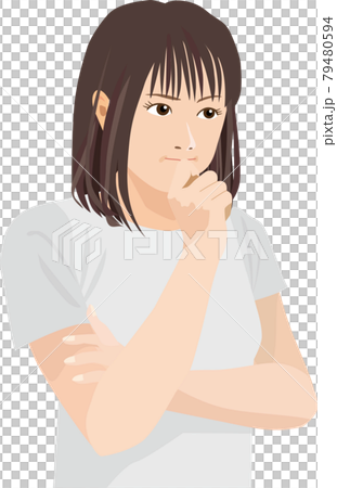 腕組みして考え込む女性 腕組みして考え込む女性 79480594