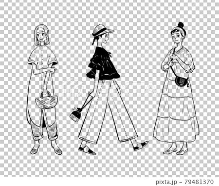 ファッションを楽しむ女性たち　線画 79481370