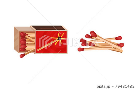 Matchbox and Match as Small Wooden Stick for Starting Fire Vector Set Matchbox and Match as Small Wooden Stick for Starting Fire Vector Set 79481435