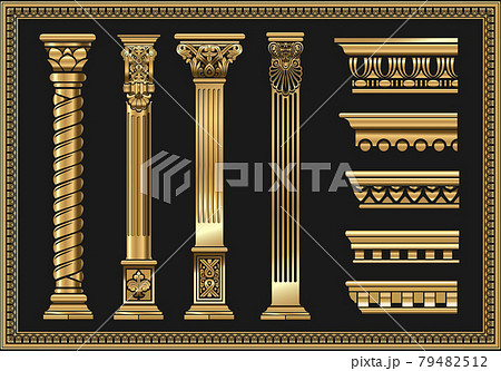 Set of silhouettes classic vintage golden capitals 79482512