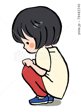 しゃがんだ女の子のイラストのイラスト素材
