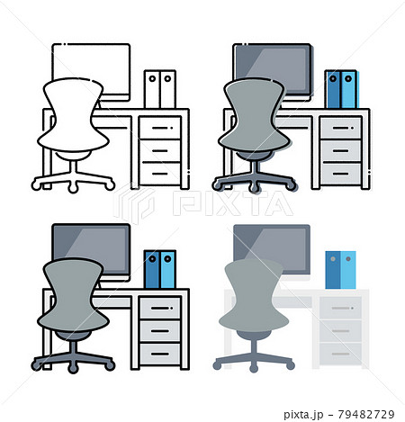 オフィスデスクまわり 手描きと基本線とフラットな塗りのセット オフィスデスクまわり 手描きと基本線とフラットな塗りのセット 79482729