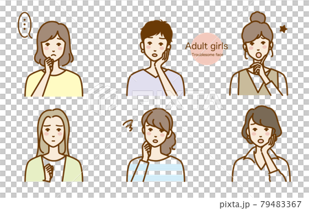 困り顔の女性達のイラストカット  ベクター  バリエーション 悩み 心配 79483367