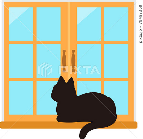窓辺で外を見ている黒猫 79483369