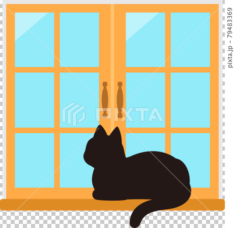 窓辺で外を見ている黒猫 79483369