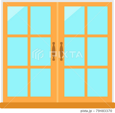 木製の枠の両開き窓のイラスト素材