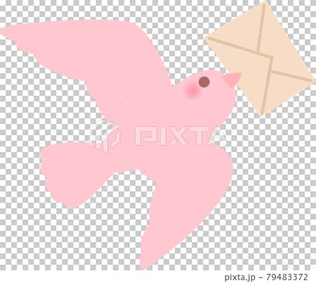 A little pink bird holding a letter and flying 79483372