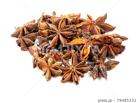 handful of star anise fruits closeup on white handful of star anise fruits closeup on white 79485331