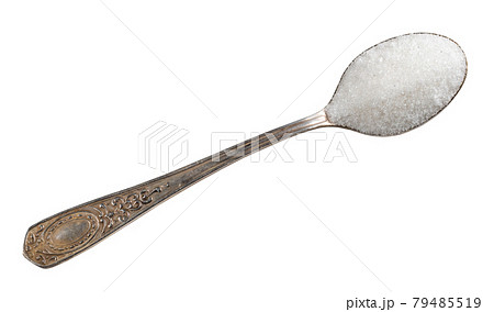 refined white sugar in silver teaspoon cutout refined white sugar in silver teaspoon cutout 79485519