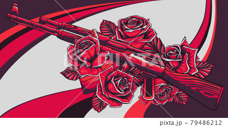 Vector Illustration of rifle with roses design 79486212