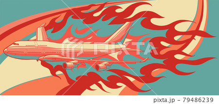 vector illustration of civil aircraft with flames 79486239