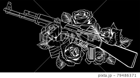 Vector Illustration Of Rifle With Roses Designのイラスト素材