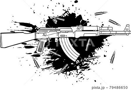 vector illustration of Ak-47, bullets and blood - Stock Illustration  [79486650] - PIXTA