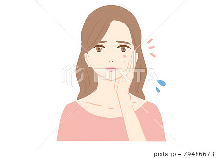 ニキビが出来て困っている若い女性のイラストのイラスト素材 ニキビが出来て困っている若い女性のイラストのイラスト素材