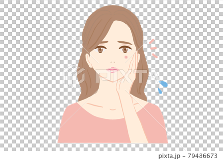 ニキビが出来て困っている若い女性のイラスト 79486673