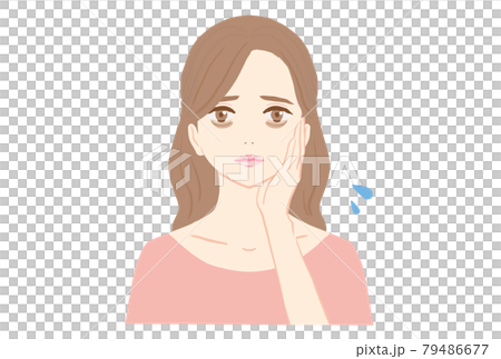 目の下にクマが出来て困っている若い女性のイラストのイラスト素材