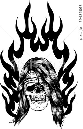 Skull on Fire with Flames Vector Illustration 79486868