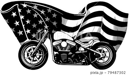 chopper motorcycle with american flag vector illustration 79487302