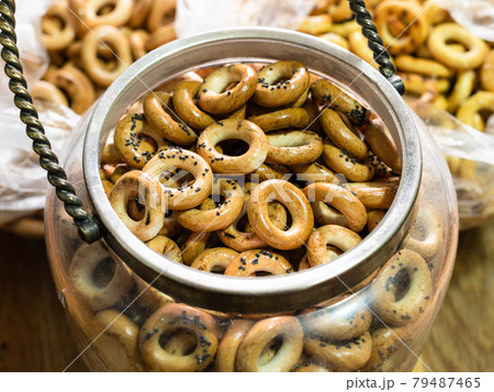 above view of Sushki with poppy seeds on table above view of Sushki with poppy seeds on table 79487465