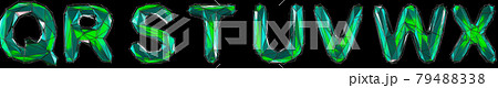 Realistic 3D set of letters Q, R, S, T, U, V, W, X made of low poly style. Collection symbols of low poly style green color glass isolated on black background 3d 79488338