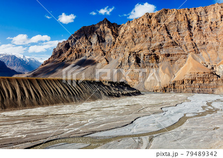 View of Spiti valley and Spiti river in Himalayas. 79489342