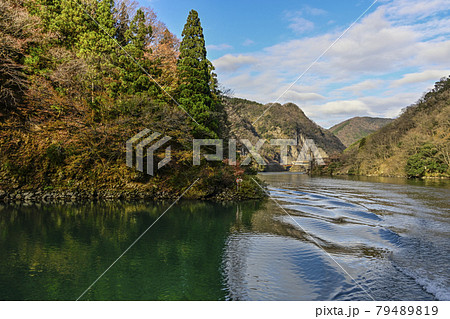 秋の庄川峡　クルーズ船から望む景観 79489819
