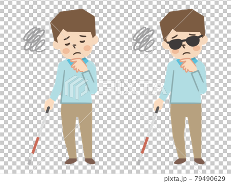 白杖を持った視覚障がいの男性 79490629