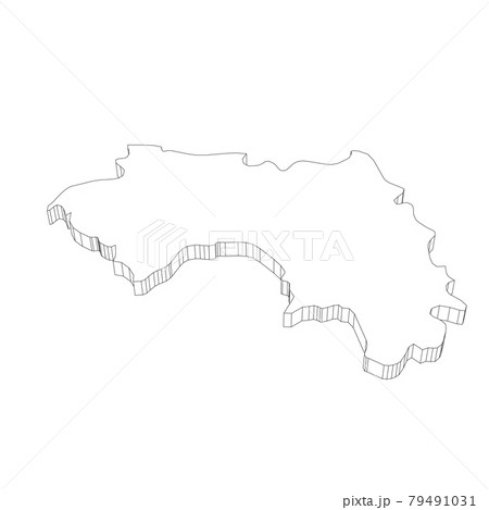 Guinea - 3D black thin outline silhouette map of country area. Simple flat vector illustration