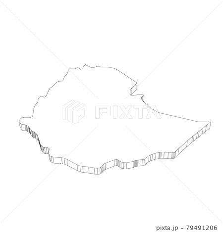 Ethiopia - 3D black thin outline silhouette map of country area. Simple flat vector illustration 79491206