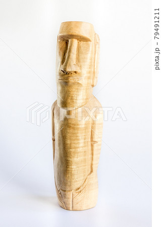 Traditional statue of a moai from Easter Island on white background 79491211