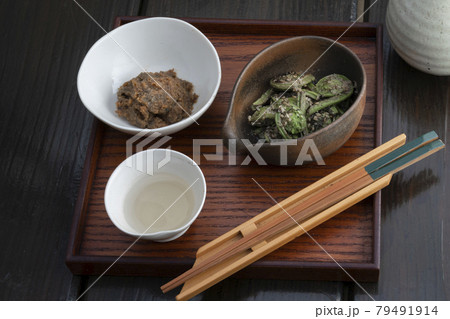 春の小鉢と日本酒 79491914