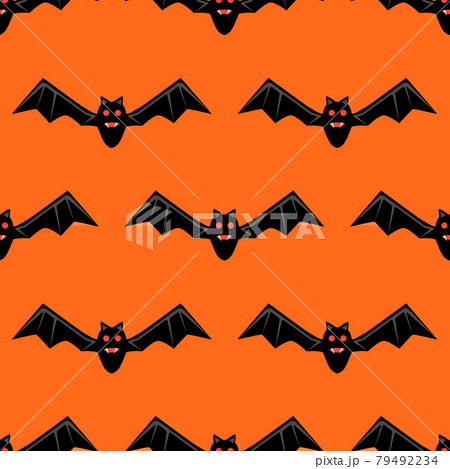 Seamless pattern with bats. Vector bats isolated on orange background. Silhouette of flying bat. Pattern for Hallowmas or Halloween. Seamless pattern with bats. Vector bats isolated on orange background. Silhouette of flying bat. Pattern for Hallowmas or Halloween. 79492234