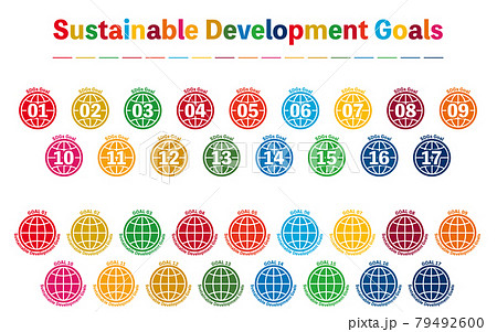 SDGs、所定17色の開発目標用ラベルセット　地球儀型 79492600