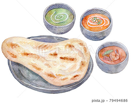 水彩イラスト　インドカレー 79494686