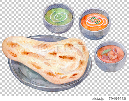 水彩イラスト　インドカレー 79494686