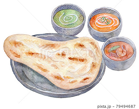 水彩イラスト　インドカレー 79494687