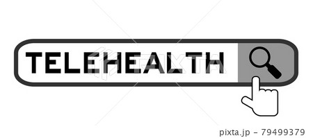Search banner in word telehealth with hand over magnifier icon on white background Search banner in word telehealth with hand over magnifier icon on white background 79499379