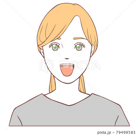 あいうべ体操をする女性「べ」シンプル あいうべ体操をする女性「べ」シンプル 79499583