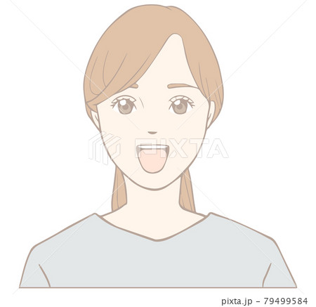 あいうべ体操をする女性「べ」パステル 79499584