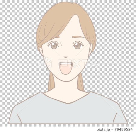 あいうべ体操をする女性「べ」パステル 79499584