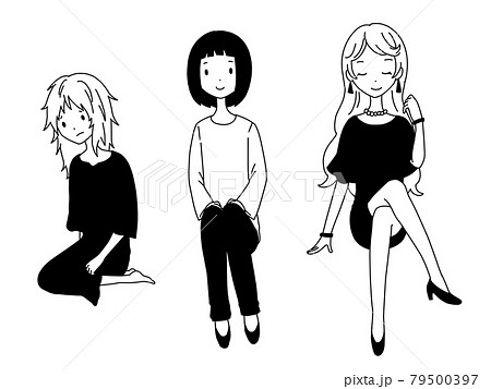 白黒の富裕層、中間層、貧困層の女性の素材セット 白黒の富裕層、中間層、貧困層の女性の素材セット 79500397