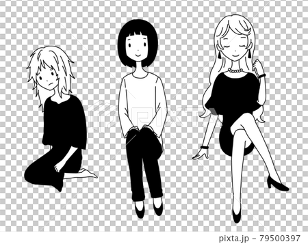 白黒の富裕層、中間層、貧困層の女性の素材セット 白黒の富裕層、中間層、貧困層の女性の素材セット 79500397